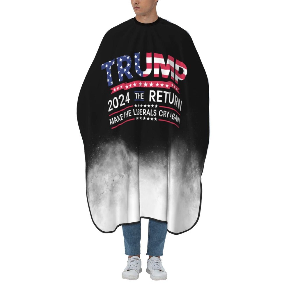 55" x 66" Donald Trump 2024 The Return Make Liberals Cry Again American Flag Trump Lovers Gifts Gifts Barber Cape Salon Hair Cutting Cape Haircut Cape with Adjustable Elastic Neckline