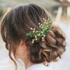 BETITETO Crystal Flower Hair Comb Bridal Wedding Rhinestone Hair Pin Piece for Women Girls (Green) view 2