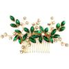 BETITETO Crystal Flower Hair Comb Bridal Wedding Rhinestone Hair Pin Piece for Women Girls (Green) view 3