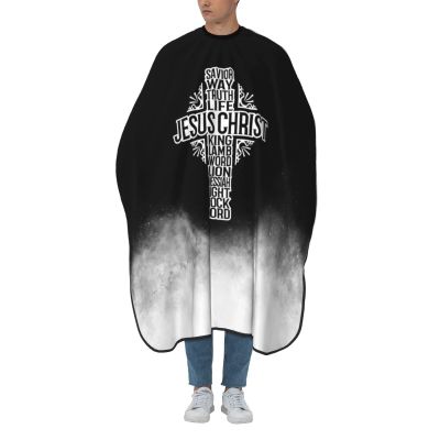 55" x 66" Jesus Christ Savior - Names of Jesus Cross Gifts Barber Cape - Haircut Cape for Men Unisex Black Hair Cutting Cape with Adjustable Neck Size - Hairdresser Cape for Hair Treatment - Cutting