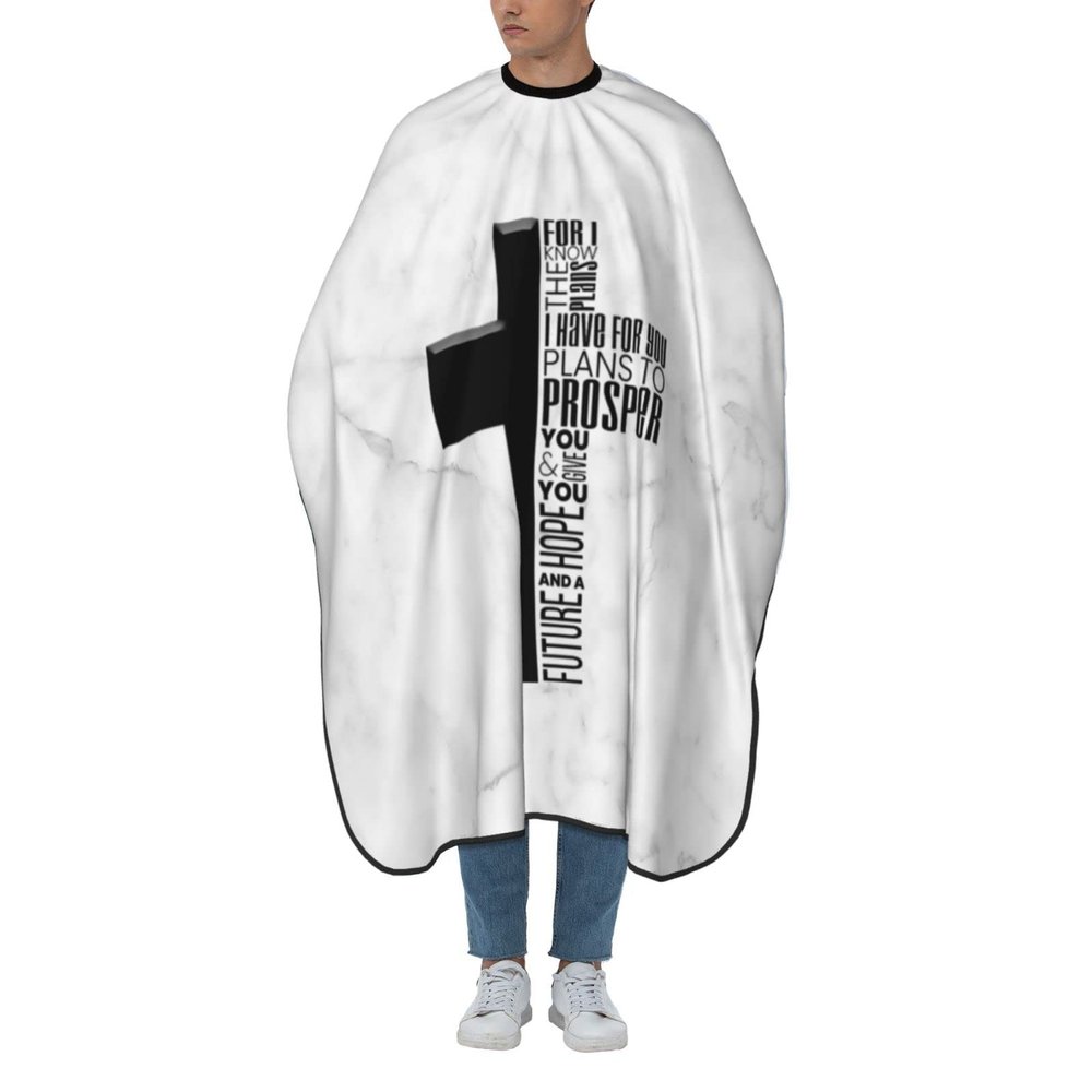 55"x66" Jeremiah 29:11 Bible Verse Jesus Cross Christian Gift for Men Barber Cape - Haircut Cape for Men Unisex Black Hair Cutting Cape with Adjustable Neck Size - Hairdresser Cape for Hair Treatment