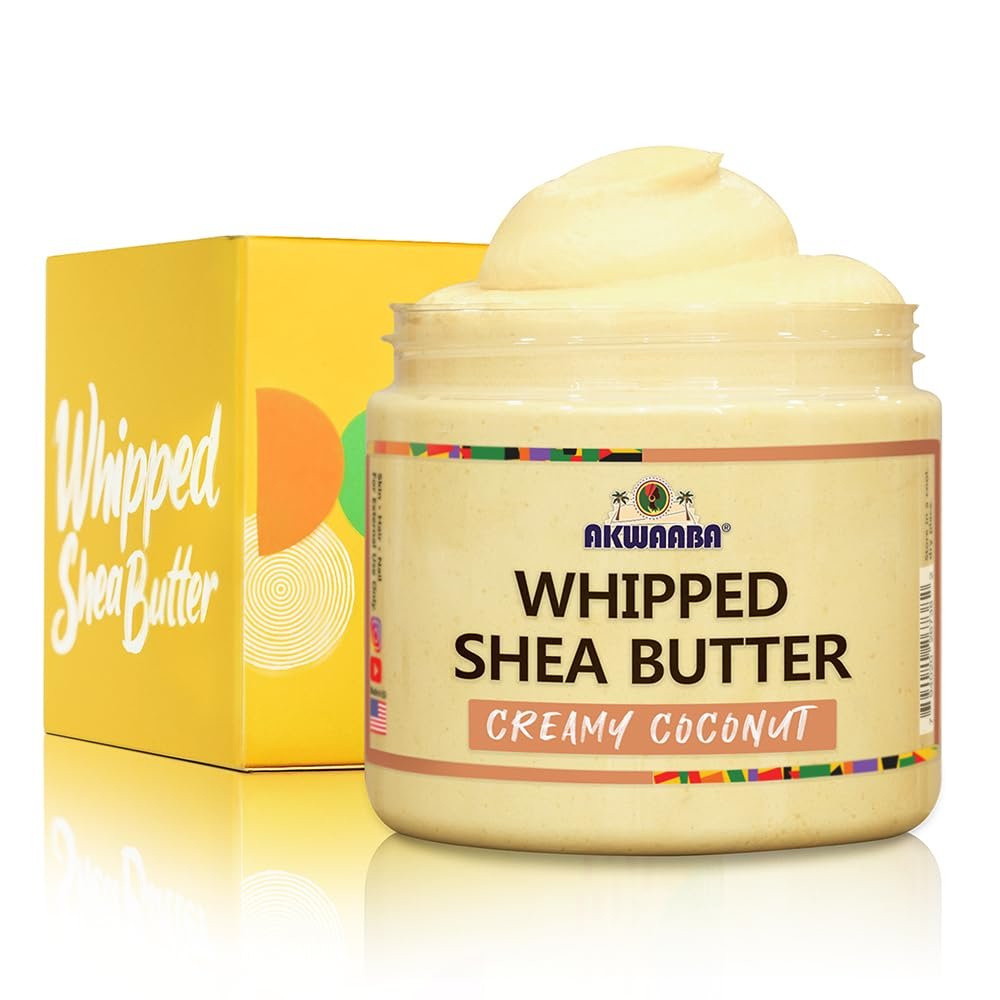 AKWAABA Whipped Shea Butter (Creamy Coconut)  Nourishes & Moisturizes | Made with Shea Butter | No Dyes & Parabens | 12 oz / 340 g