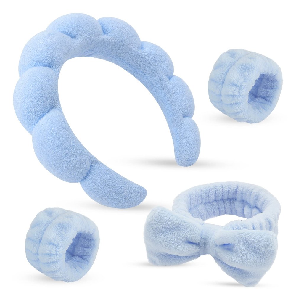 ATROCH Puffy Spa Headband & Wristband Set Sponge Makeup & Skincare Headband for Washing Face, Cute Present for Teenage Girls, Teen Girl Gifts, and Self-Care Essentials for Women