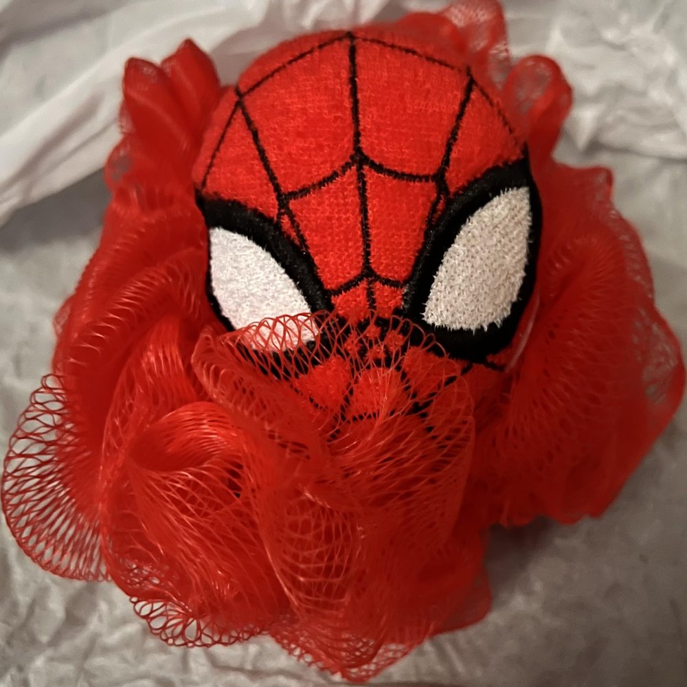 Spider-Man Kids Bath Loofah Sponge  Marvel Microfiber Exfoliating Body Scrubber, Light Blue Shower Puff