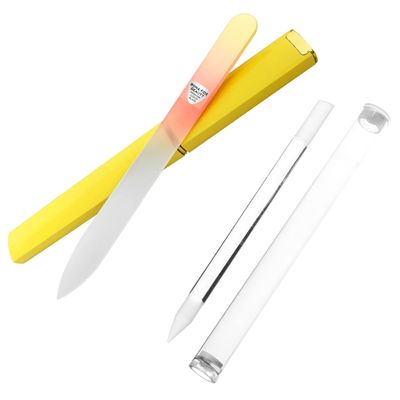 BONA FIDE BEAUTY Crystal Glass Nail File (Sunset Color) and Czech Glass Cuticle Pusher for Natural Nails - Premium Manicure Tools Bundle