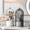 YOOLENS Makeup Brush Holder with Lid 360 Rotating Clear Dustproof Make Up Organizers for Vanity Bathroom Countertop, Transparent view 2