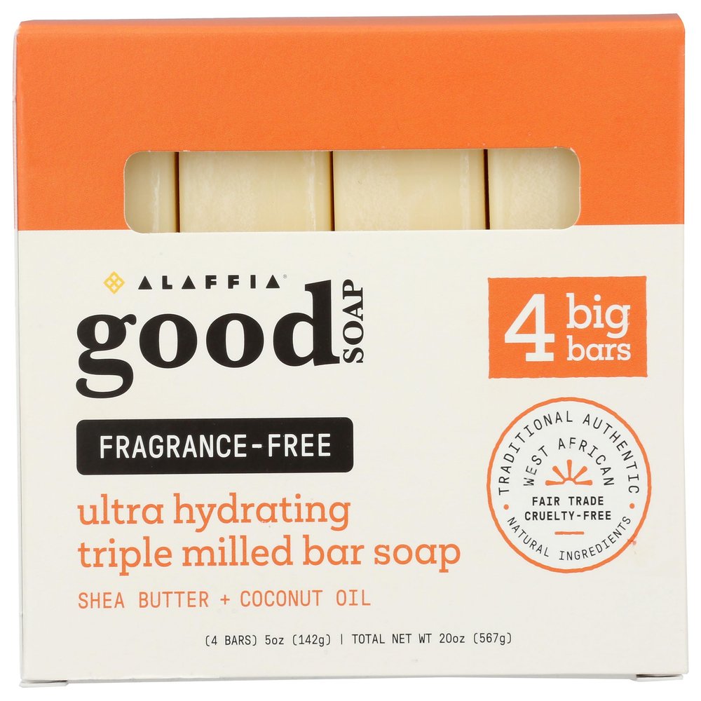 Alaffia, Good Soap Unscented Shea Value Pack 4 Count, 5 Ounce
