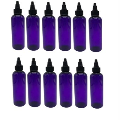 Natural Farms 4 oz Plastic Purple Cosmo BPA FREE Bottles - 12 Pack Empty Refillable Containers - Essential Oils - Hair - Aromatherapy - Black Twist Open/Close Cap - Made in the USA
