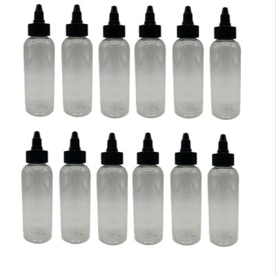 Natural Farms 4 oz Clear Cosmo BPA FREE Bottles - 12 Pack Empty Refillable Containers - Essential Oils - Hair - Aromatherapy | Black Twist Open/Close Cap - Made in the USA