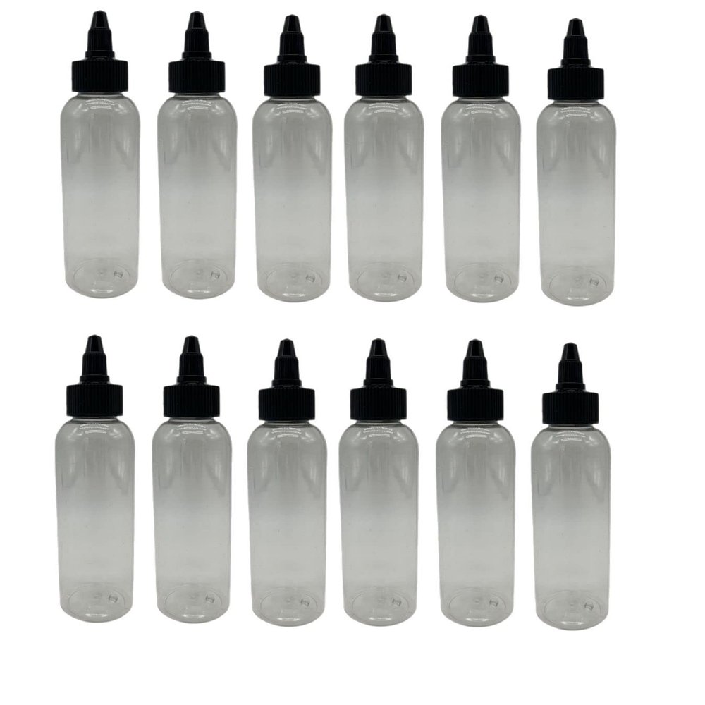 Natural Farms 4 oz Clear Cosmo BPA FREE Bottles - 12 Pack Empty Refillable Containers - Essential Oils - Hair - Aromatherapy | Black Twist Open/Close Cap - Made in the USA
