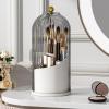 YOOLENS Makeup Brush Holder with Lid 360 Rotating Clear Dustproof Make Up Organizers for Vanity Bathroom Countertop, Gray view 1