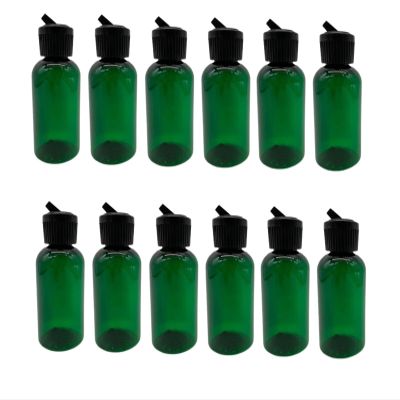 Natural Farms 2 oz Green Boston Bottles - 12 Pack Black Spout Cap