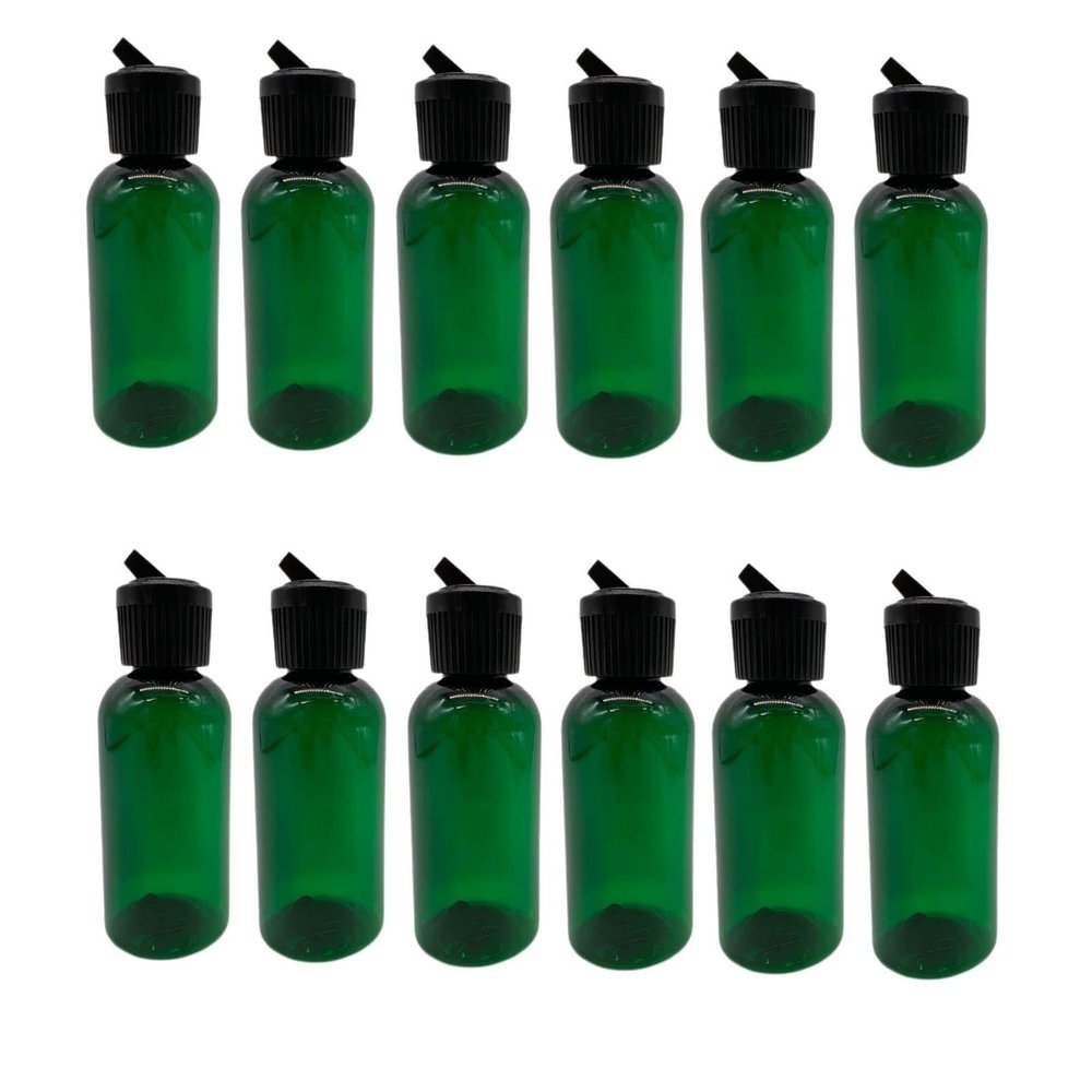 Natural Farms 2 oz Green Boston Bottles - 12 Pack Black Spout Cap