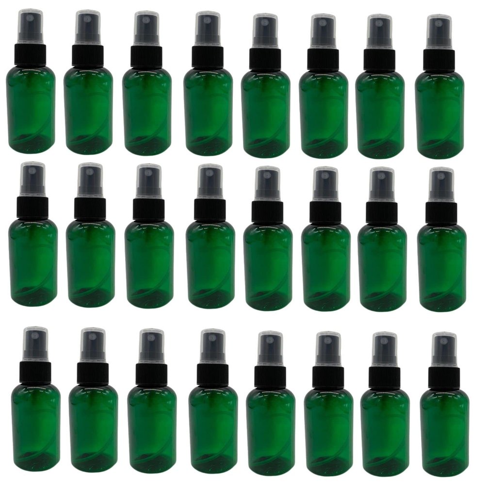 Natural Farms 2 oz Plastic Green Boston Bottles - 24 Pack Black Fine Mist Sprayers