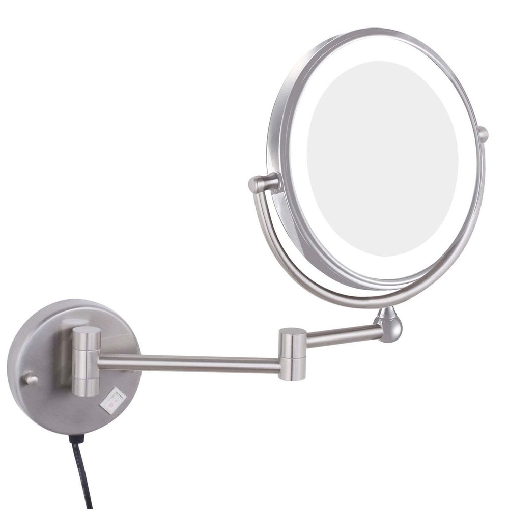 YSUEFIJO Wall Mounted Makeup Mirror, Vanity Mirror with Lights, 3X/5X/7X/10X Magnifying Vanity Mirror, Double-Sided Cosmetic Mirror, 360Adjustable Rotation, Bathroom Shaving Make Up Mirror