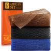 3 Pieces African Bath Sponge African Net Long Net Bath Sponge Exfoliating Shower Body Scrubber Back Scrubber Skin Smoother,Great for Daily Use (BlackBlueBrown) view 1