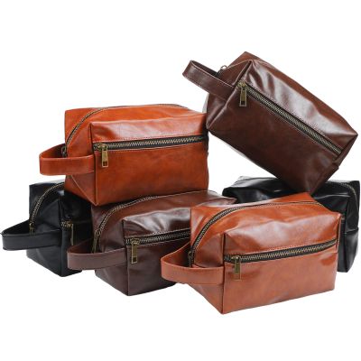 Hillban 6 Pcs Groomsmen Gift Men Travel Toiletry Bag, Bestmen Gifts Set, Leather Toiletry Bag with Side Handle Water Resistant Bathroom Supplies for Wedding Party Favor(Brown, Black, Coffee)