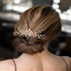 SWEETV Flower Bride Wedding Hair Comb Pearl Bridal Crystal Leaf Gold Headpiece Rhinestones Handmade Jewelry for Women and Girls view 2