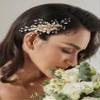 SWEETV Flower Bride Wedding Hair Comb Pearl Bridal Crystal Leaf Gold Headpiece Rhinestones Handmade Jewelry for Women and Girls view 4