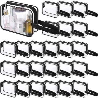 Silkfly Clear Toiletry Bag PVC Travel Cosmetic Bag with Handle Strap Makeup Pouch with Zipper Summer Vacation Salon Graduation Gift End of the Year Gifts(Black,24 Pack)
