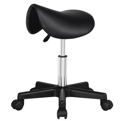 Yaheetech Saddle Stool Rolling Saddle Chair with Wheels Swivel Adjustable Stools for Hair Stylist/Lash Tech PU Leather Tattoo Massage Chair, Black