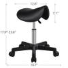 Yaheetech Saddle Stool Rolling Saddle Chair with Wheels Swivel Adjustable Stools for Hair Stylist/Lash Tech PU Leather Tattoo Massage Chair, Black view 3