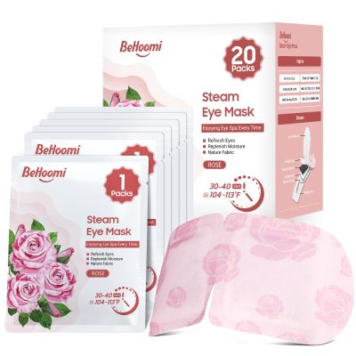 BeHoomi 20 Packs Steam Eye Mask, Heated Eye Mask Warm Compress for Eyes, Disposable Self Heating Steam Mask Sleep, Spa, Travel Essentials & Relaxation Gifts for Women, Stocking Stuffers (Rose)