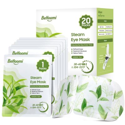 BeHoomi 20 Packs Steam Eye Mask, Heated Eye Mask Warm Compress for Eyes, Disposable Self Heating Steam Mask Sleep, Spa, Travel Essentials & Relaxation Gifts for Women, Stocking Stuffers (Green Tea)