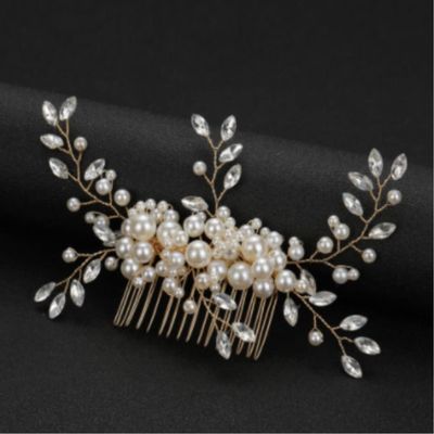 Wedding Hair Comb Hair Side Comb Hair Comb Clip 4pc Women Hair Comb Flower Pearl Hair Clip Wedding Bride Hair Accessory Girls Hair Clip Bridal Hair Comb Pins Side Comb (Color : Gold, Size : One Size