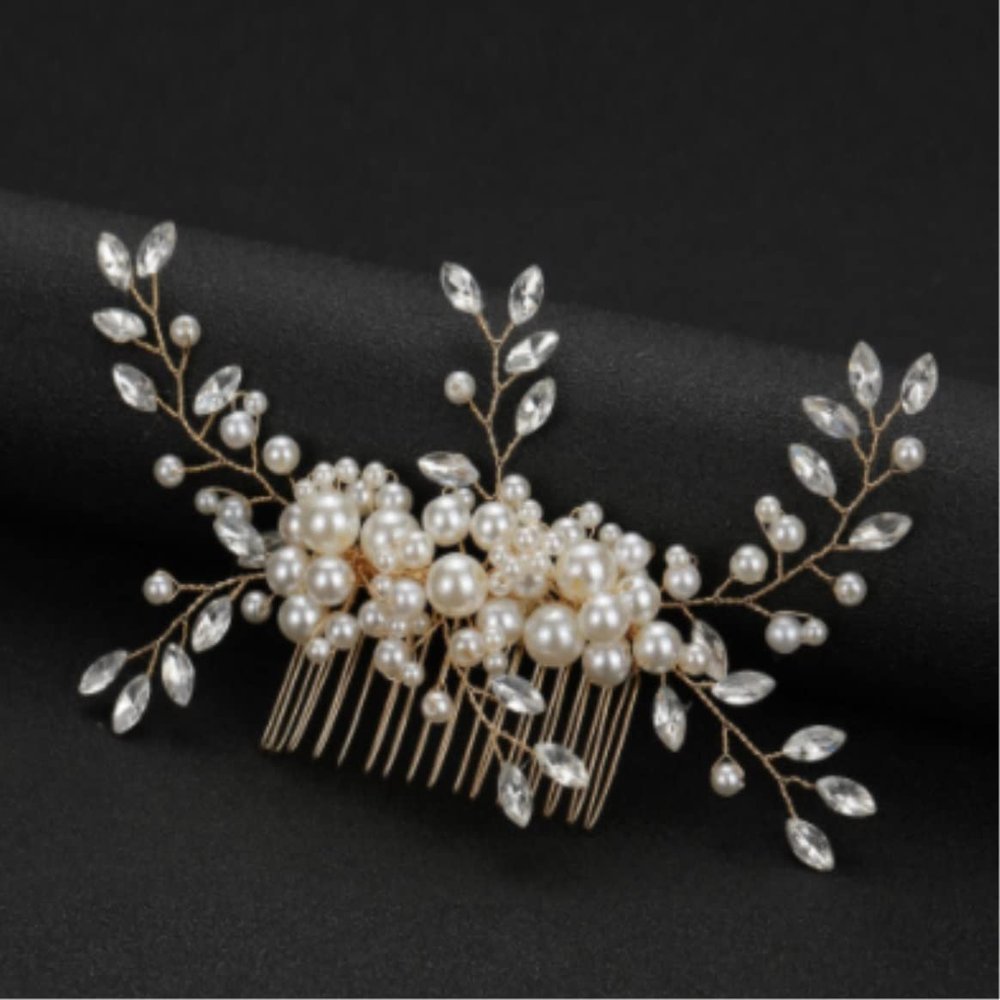 Wedding Hair Comb Hair Side Comb Hair Comb Clip 4pc Women Hair Comb Flower Pearl Hair Clip Wedding Bride Hair Accessory Girls Hair Clip Bridal Hair Comb Pins Side Comb (Color : Gold, Size : One Size