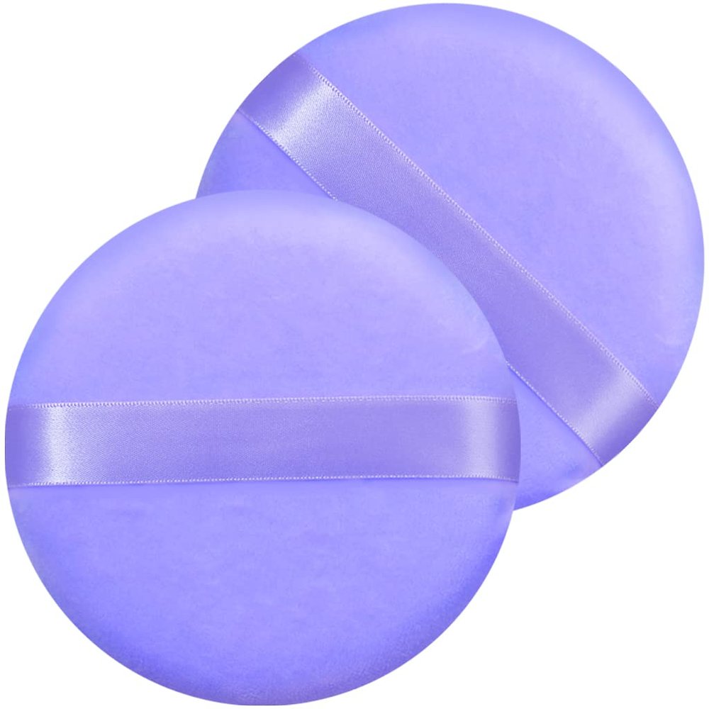 Jepeux 2 PCS large Powder puff, 5 inch cotton super soft Powder puff, washable, loose powder puff, baby powder, body puff round (Purple)