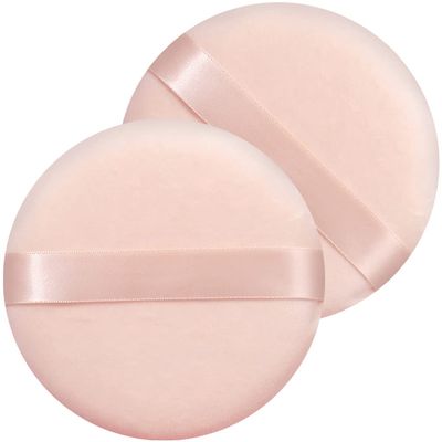 Jepeux 2 PCS large Powder puff, 5 inch cotton super soft Powder puff, washable, loose powder puff, baby powder, body puff round (Beige)