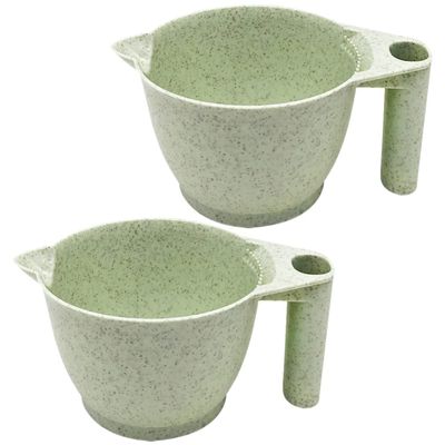 Minkissy 2PCS Hair Dye Mixing Bowls with Ergonomic Handle Wheat Straw Color Mixing Bowl for Salon Home Use - Green