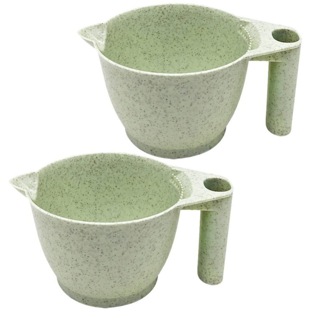 Minkissy 2PCS Hair Dye Mixing Bowls with Ergonomic Handle Wheat Straw Color Mixing Bowl for Salon Home Use - Green