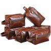 Hillban 6 Pcs Groomsmen Gift Men Travel Toiletry Bag, Bestmen Gifts Set, Leather Toiletry Bag with Side Handle Water Resistant Bathroom Supplies for Wedding Party Favor(Dark Brown) view 1