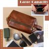 Hillban 6 Pcs Groomsmen Gift Men Travel Toiletry Bag, Bestmen Gifts Set, Leather Toiletry Bag with Side Handle Water Resistant Bathroom Supplies for Wedding Party Favor(Dark Brown) view 3