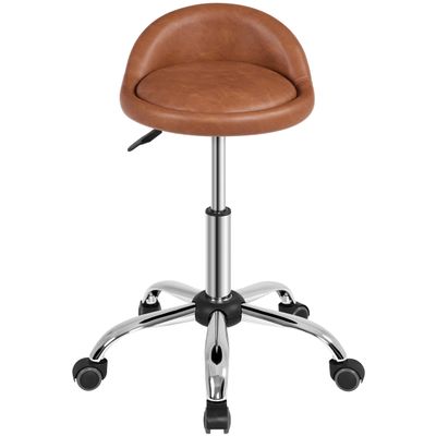 Topeakmart Rolling Salon Stool PU Leather Height Adjustable Officer Chair Swivel Drafting Work Spa Stool, Brown