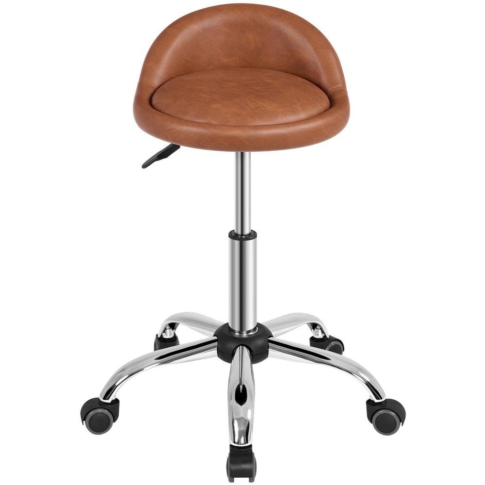 Topeakmart Rolling Salon Stool PU Leather Height Adjustable Officer Chair Swivel Drafting Work Spa Stool, Brown