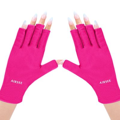 AIRSEE UV Gloves for Nail Lamp,Professional UPF50+ UV Protection Gloves for Manicures Nail Art,Fingerless Gloves That Shield Skin from The Sun and Nail Lamp(Rose Red)