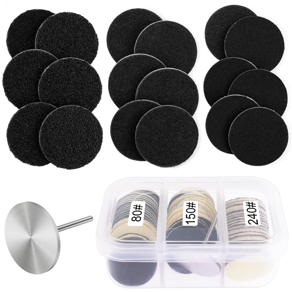 Rolybag Sanding Paper Discs with Metal Nail Drill Bit Foot Sandpaper Discs 25mm Foot File Sandpaper Discs for Manicure Pedicure,#80#150#240 Fine Boxed