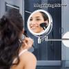 YSUEFIJO Lighted Makeup Mirror with Magnification, 8'' HD Double Sided Vanity Mirror, 360 Swivel Extendable Round Shaving Mirror, Extension Foldable Arm, Portable Illuminated Bathroom Mirror view 4