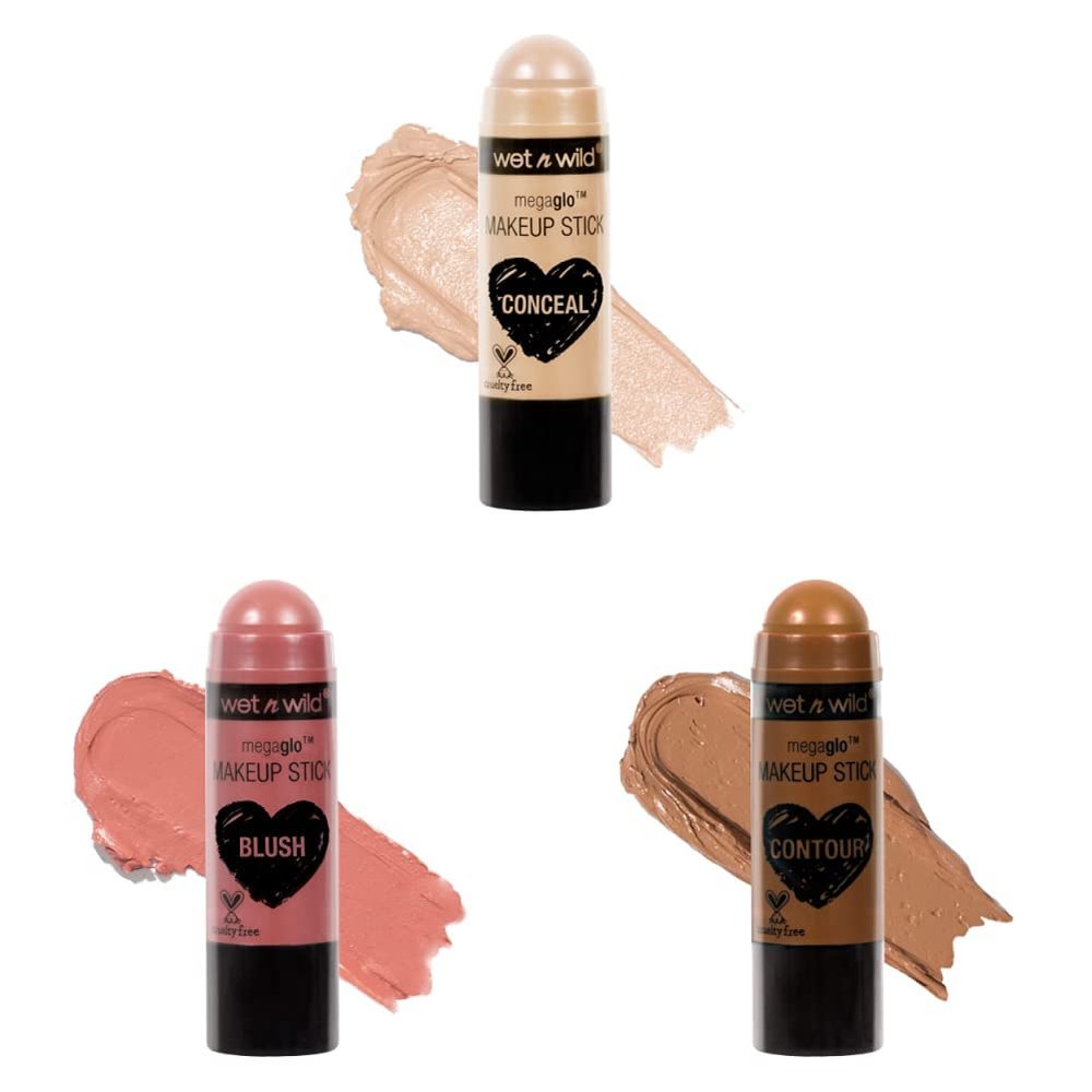 Wet n Wild MegaGlo Conceal & Contour Stick, Nude For Thought & Makeup Stick, Blush Pink Floral, Brown