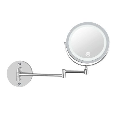 YSUEFIJO Vanity Mirror with Lights, Makeup Mirror with Magnification, Rechargeable 7'' HD Double Sided Vanity Mirror, 360 Swivel Extendable Round Shaving Mirror, Portable Travel Cosmetic Mirror