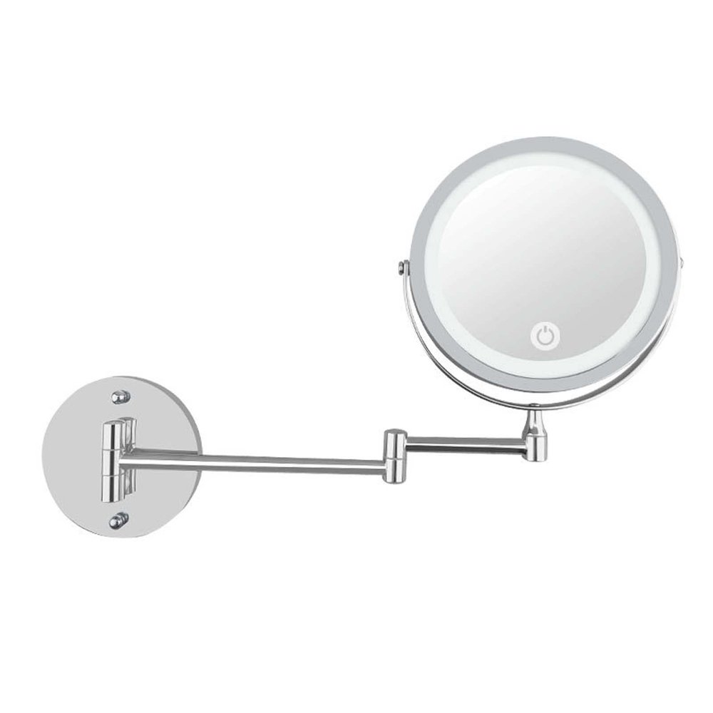 YSUEFIJO Vanity Mirror with Lights, Makeup Mirror with Magnification, Rechargeable 7'' HD Double Sided Vanity Mirror, 360 Swivel Extendable Round Shaving Mirror, Portable Travel Cosmetic Mirror