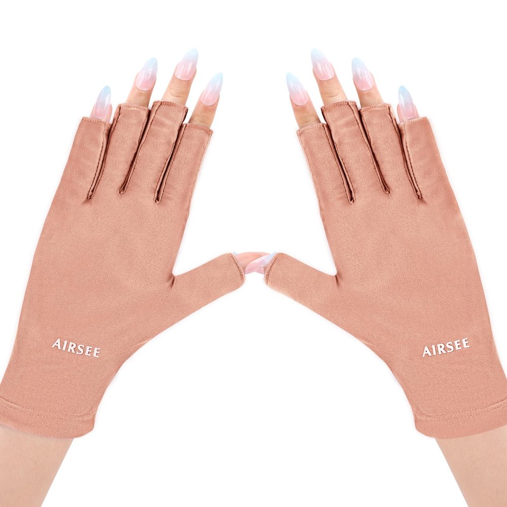 AIRSEE Anti UV Gloves for Nail Lamp, Professional UPF50+ UV Protection Gloves for Manicures Nail Art, Fingerless Gloves (Pink)