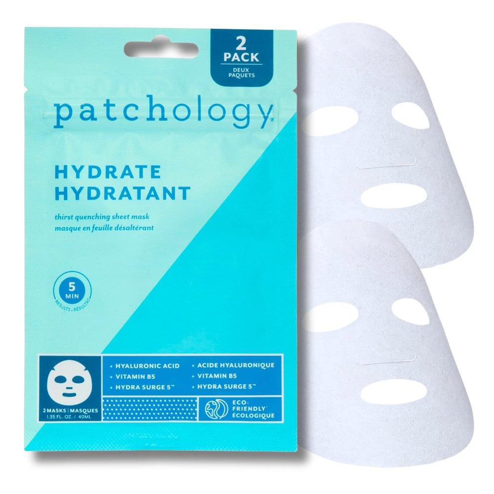 Patchology Hydrate FlashMasque Facial Sheet Mask with Hyaluronic Acid Face Mask Skincare Sheet for Men & Women to Moisturize & Hydrate Skin in 5 Minutes Facial Sheet Moisturizer (2 Count)