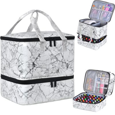 FCQQYWZ Nail Polish Organizer Case - Holds 42+ Bottles (15ml/0.5 fl.oz) and 1 Nail Lamp, Upgraded Double-layer Nail Polish Carrying Case Nail Polish Storage Bag with Handles (White)
