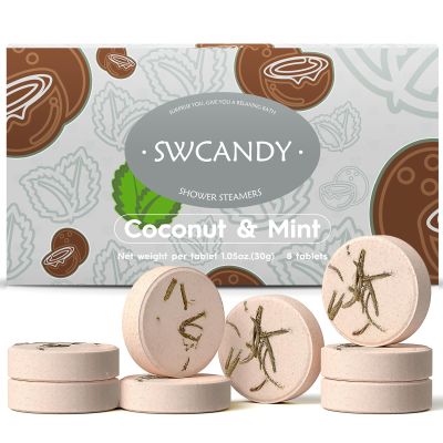 SWCANDY Shower Steamers Aromatherapy Birthday Gifts for Women Travel Essentials, 8 Pcs Coconut Mint, Bath Bombs Shower Bombs with Natural Essential Oils, Relaxation Home SPA