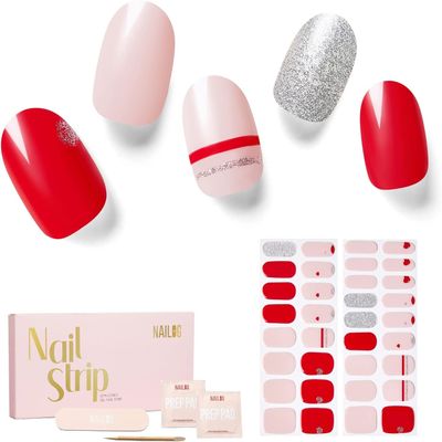 NAILOG Valentines Semi Cured Gel Nail Strips 34 pcs, Buy 2 Get 1 UV Lamp, Salon-Quality Gel Nail Stickers, Valentines Day Gel Nail Wraps with Soft Gel Finish | Love Note