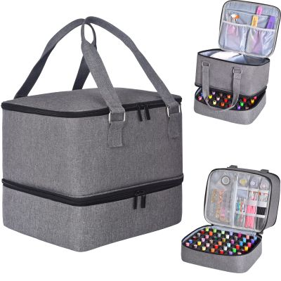 FCQQYWZ Nail Polish Organizer Case - Holds 42+ Bottles (15ml/0.5 fl.oz) and 1 Nail Lamp, Upgraded Double-layer Nail Polish Carrying Case Nail Polish Storage Bag with Handles (Grey)